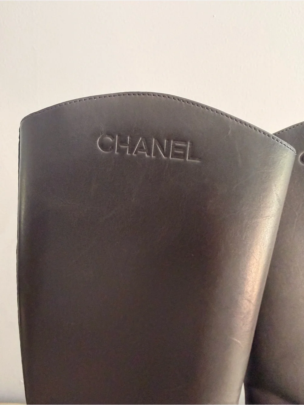 CHANEL Black Leather Tall Riding Boots